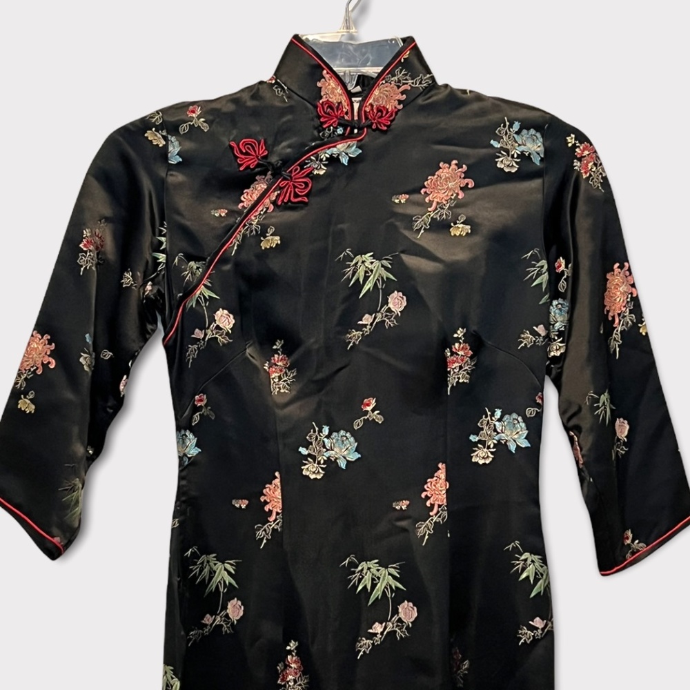Vintage 60's Solz Squirrel Cheongsam Black Dress Sz 6 - Picture 2 of 9